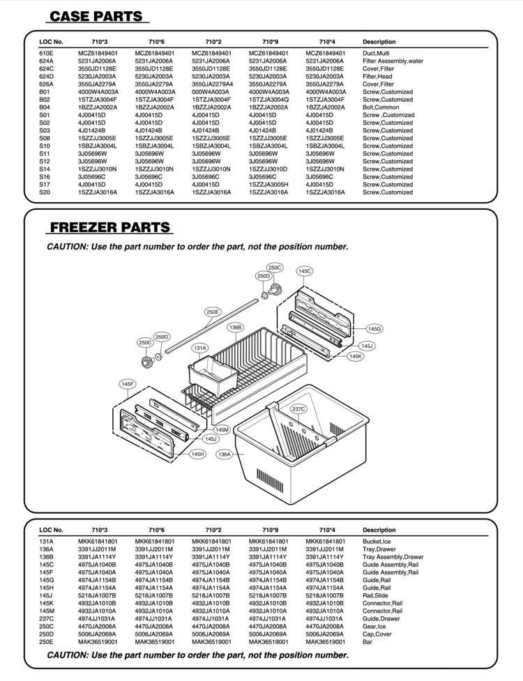 FREEZER PARTS                   CASE PARTS Diagram and Parts List for 71013  LG Refrigerator