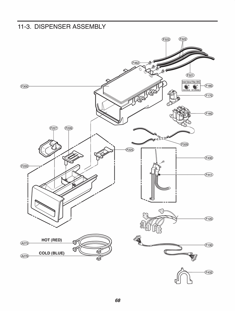 DISPENSER ASSEMBLY Diagram and Parts List for WM3875HVCA ASSEEUS LG Washer