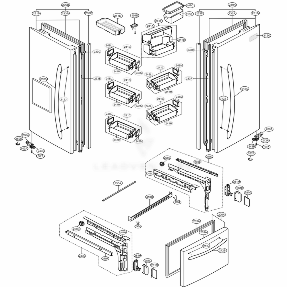Door Parts Diagram and Parts List for 78344 ABI4SER LG Refrigerator
