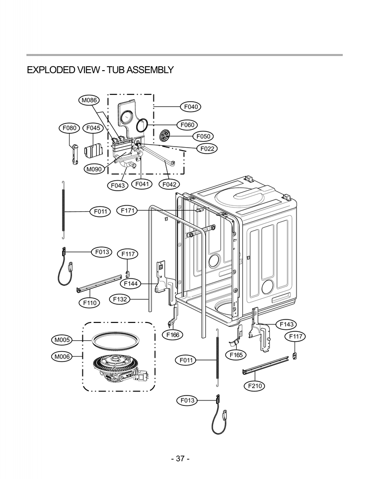 EXPLODED VIEW  TUB ASSEMBLY Diagram and Parts List for LDF6920ST D1608TB LG Dishwasher