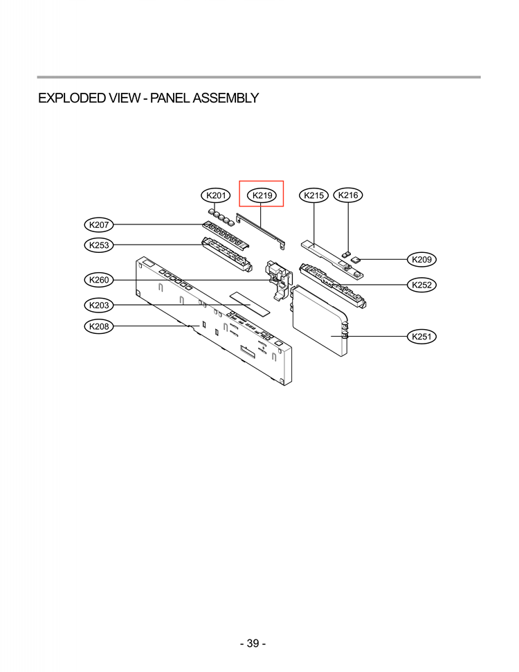 EXPLODED VIEW  PANEL ASSEMBLY Diagram and Parts List for LDF6920ST D1608TB LG Dishwasher