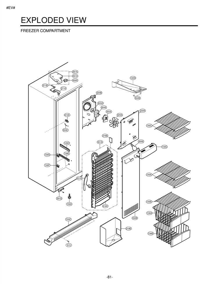 FREEZER COMPARTMENT EXPLODED VIEW Diagram and Parts List for LSC27931ST LSC27931ST /02 LG Refrigerator
