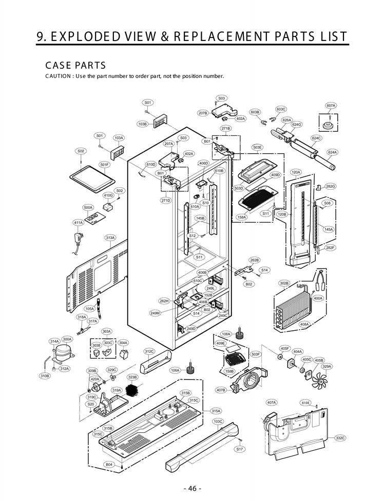 EXPLODEDVIEW & REPLACEMENT PARTS LIST CASE PARTS Diagram and Parts List for LMX25981ST AST4LGA LG Refrigerator