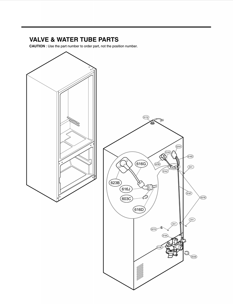 VALVE & WATER TUBE PARTS Diagram and Parts List for LFX25976ST ASTCNA0 LG Refrigerator