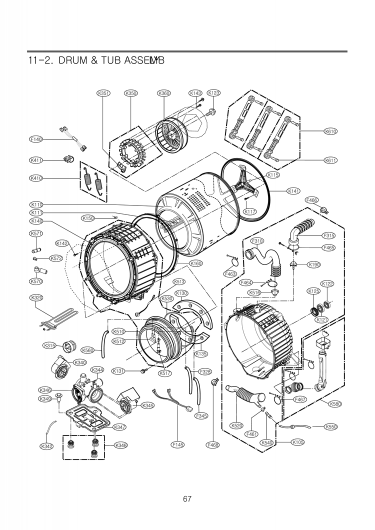 DRUM & TUB ASSEMB LY Diagram and Parts List for LSWF388HVS ASSEEUS LG Washer