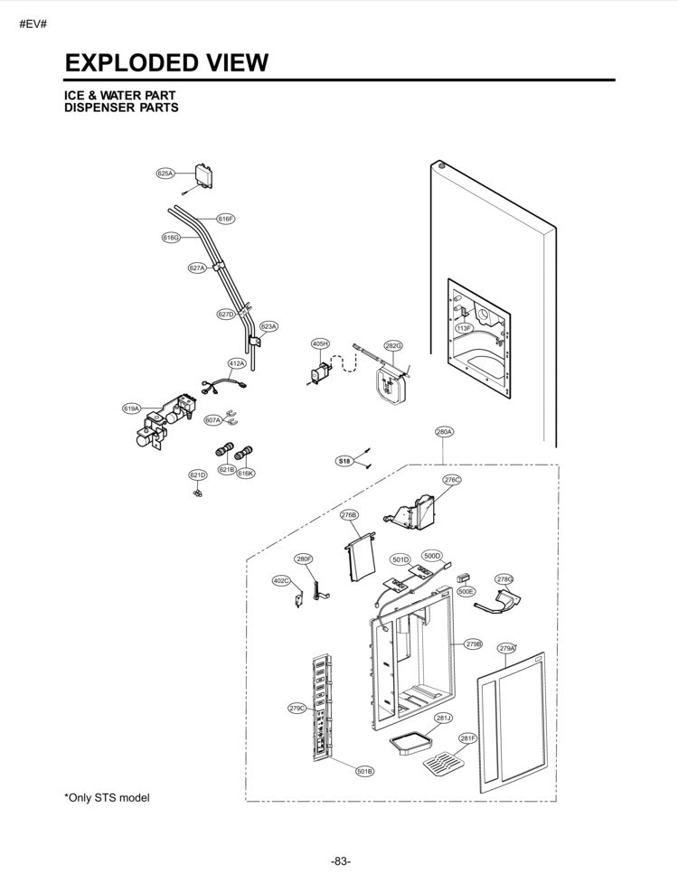ICE & WATER PART EXPLODED VIEW DISPENSER PARTS Diagram and Parts List for LSC27931ST LSC27931ST /03 LG Refrigerator