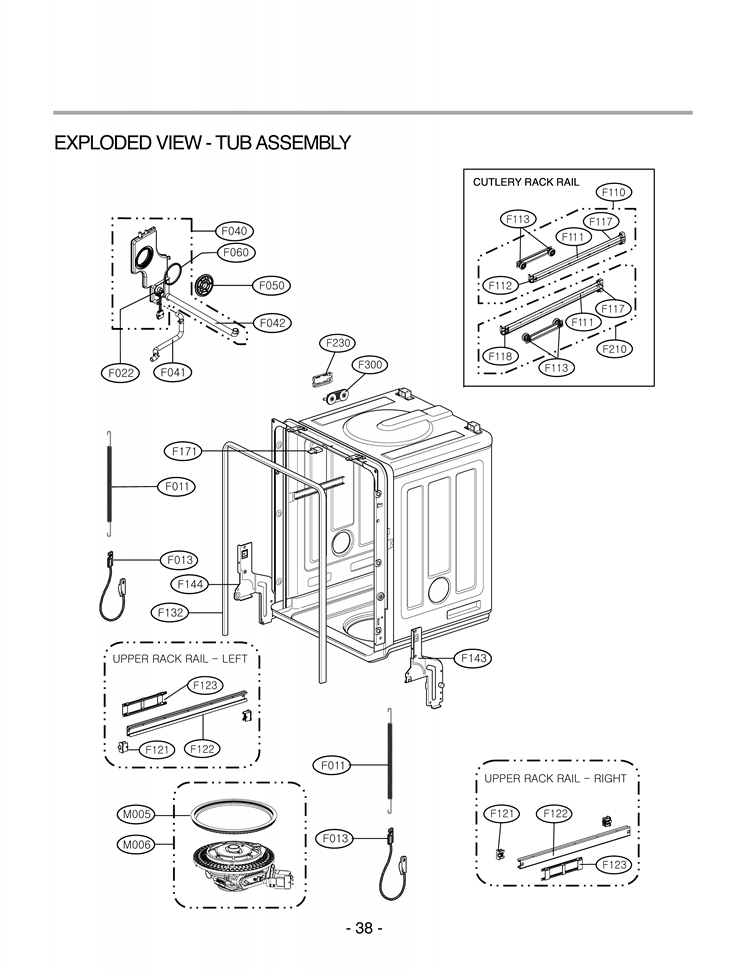 UPPER RACK Diagram and Parts List for LSDF995ST ASTEEUS LG Dishwasher