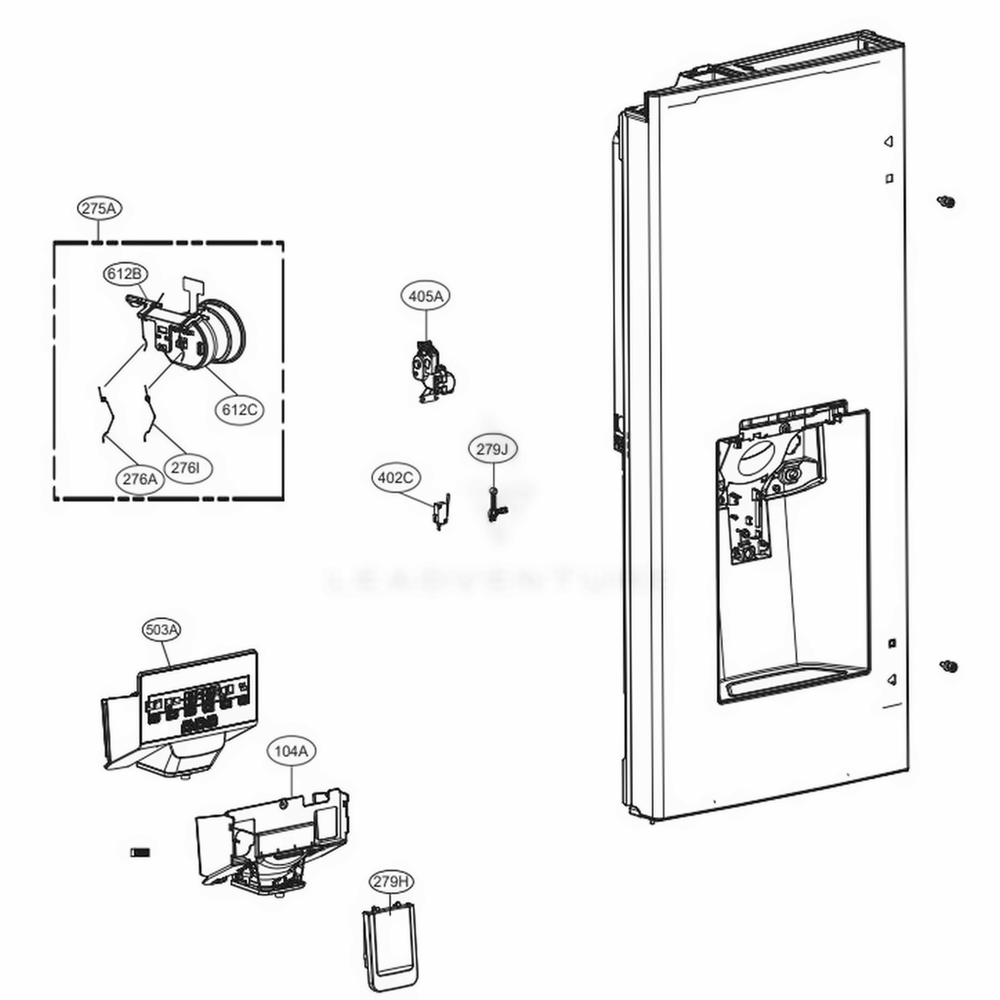 Dispenser Parts Diagram and Parts List for LFXC22526S ASTCNA2 LG Refrigerator