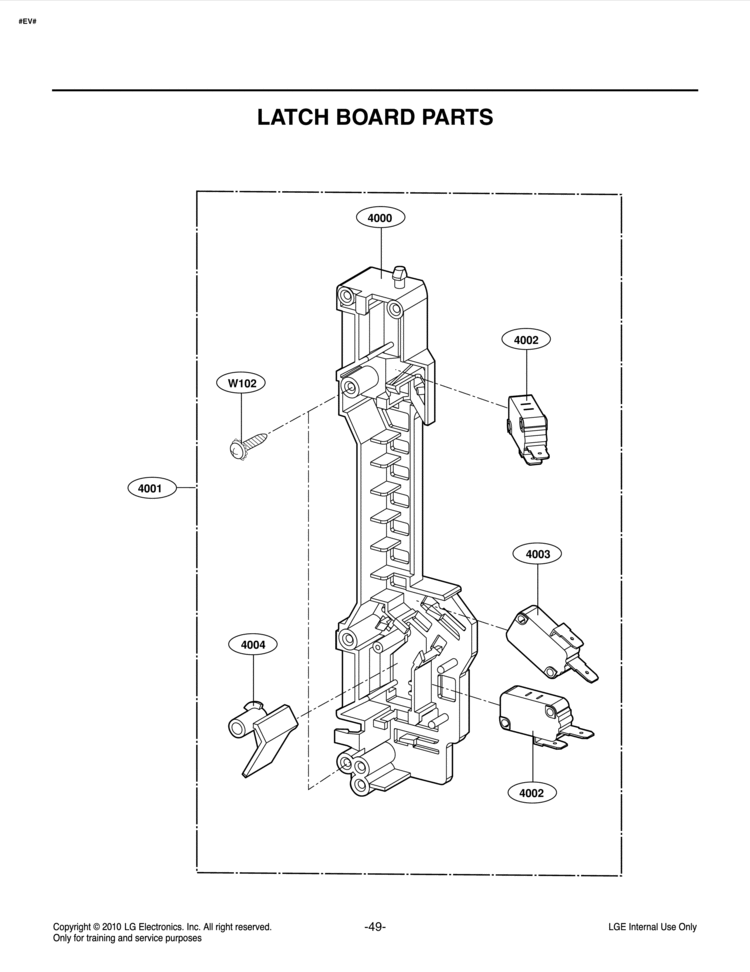 LATCH BOARD PARTS Diagram and Parts List for LMV1813ST LMV1813ST/01 LG Microwave