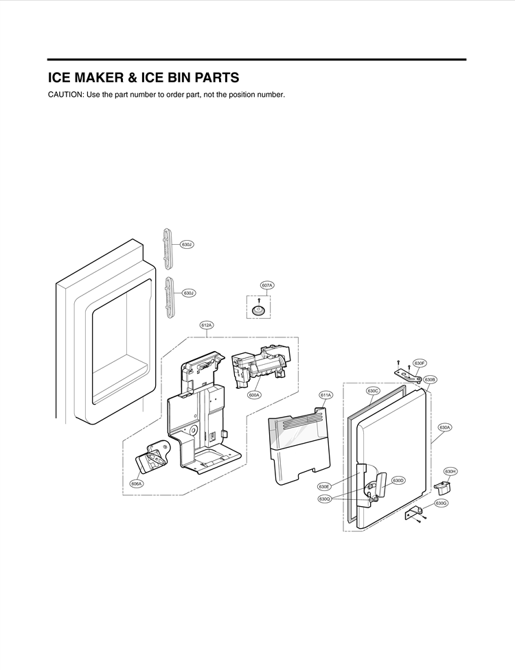 ICE MAKER & ICE BIN PARTS Diagram and Parts List for LMX28988ST  LG Refrigerator