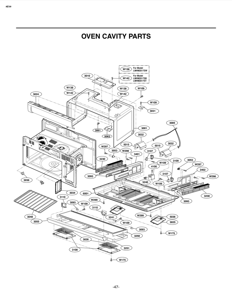 OVEN CAVITY PARTS Diagram and Parts List for LMHM2017ST LMHM2017ST/01 LG Microwave