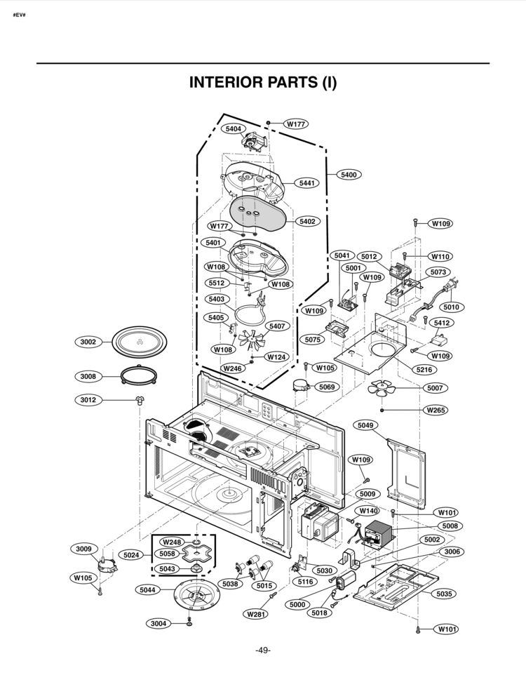 INTERIOR PARTS I Diagram and Parts List for LMHM2017ST LMHM2017ST/01 LG Microwave