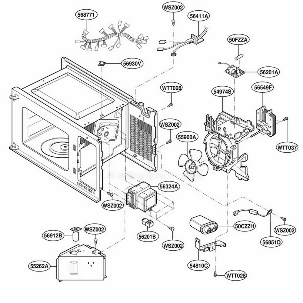 Interior Parts Diagram and Parts List for 87910 MWESEC LG Range