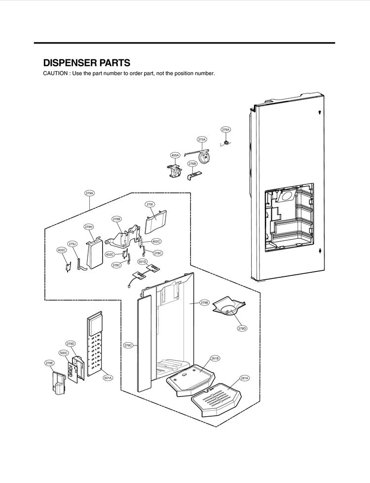 DISPENSER PARTS Diagram and Parts List for LSMX214ST ASTCNA0 LG Refrigerator