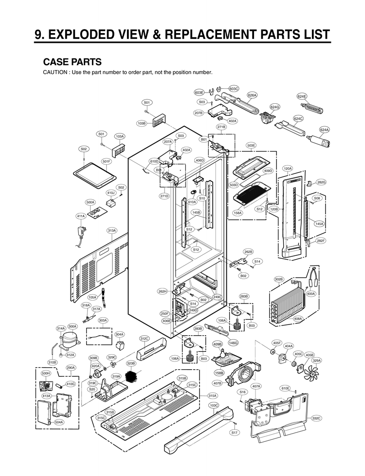 EXPLODED VIEW & REPLACEMENT PARTS LIST CASE PARTS Diagram and Parts List for LFX21976ST ASTCNA0 LG Refrigerator