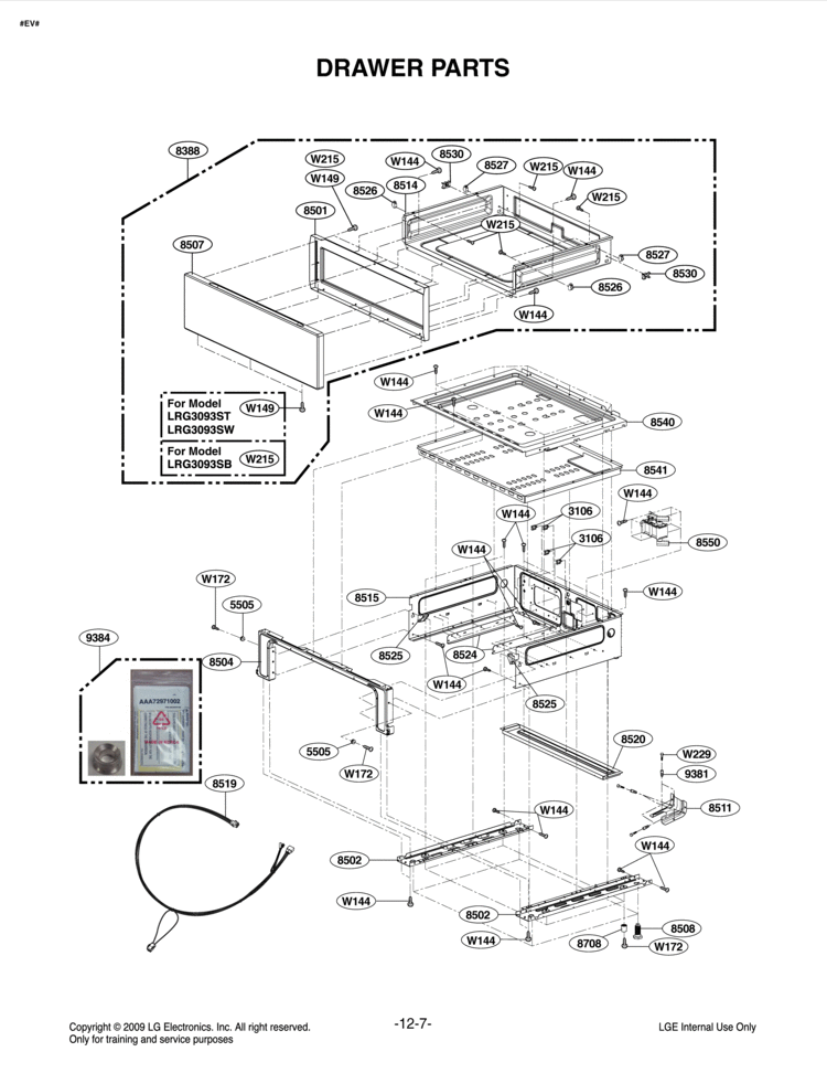 DRAWER PARTS Diagram and Parts List for LRG3093ST LRG3093ST/00 LG Range