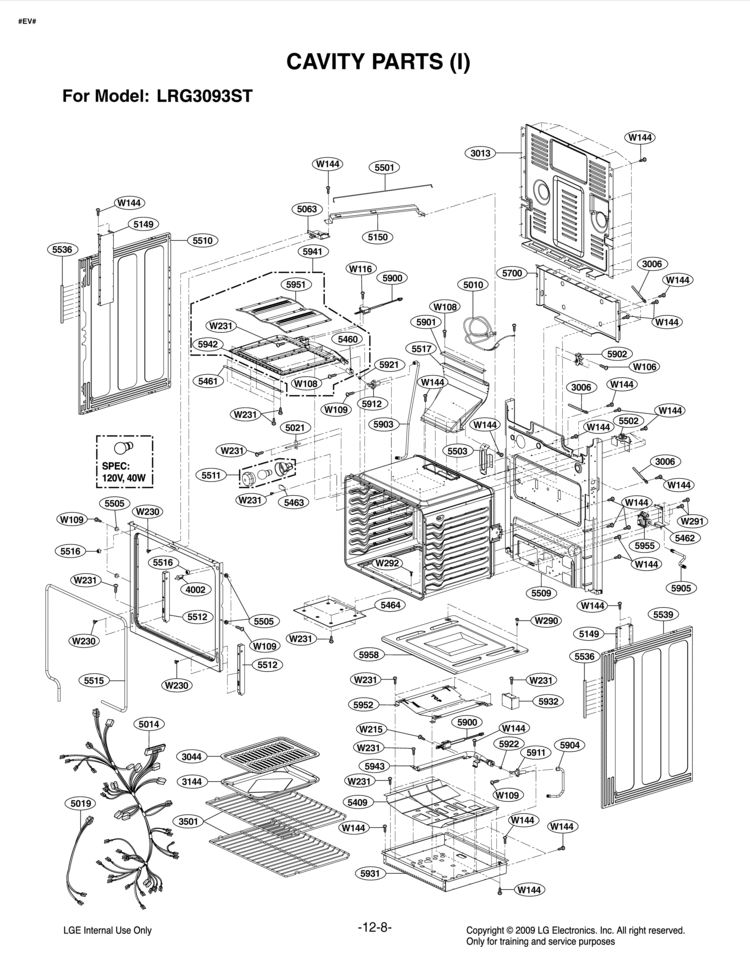 CAVITY PARTS I Diagram and Parts List for LRG3093ST LRG3093ST/00 LG Range