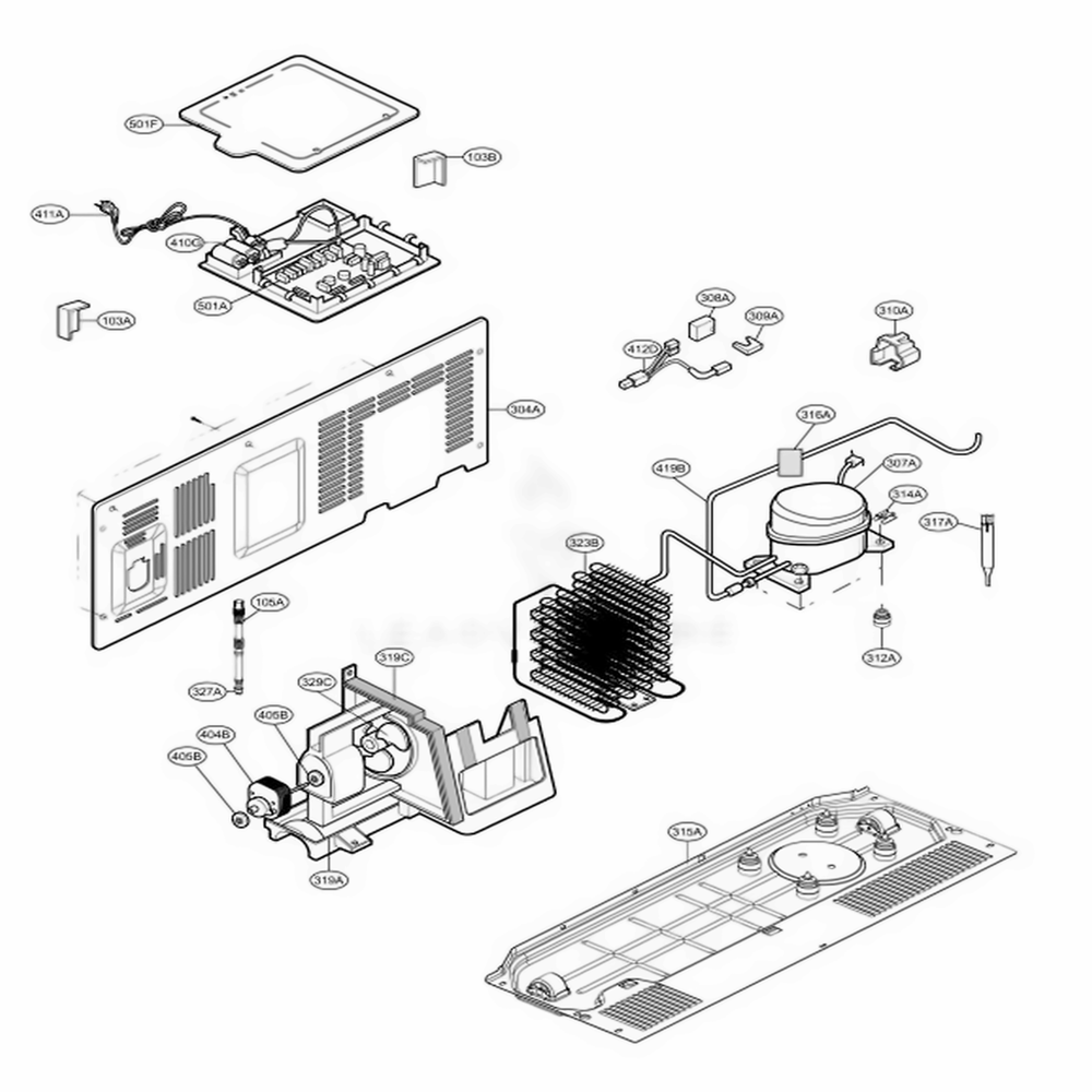 Machine Compartment Diagram and Parts List for LSC23954SW ASWCNA1 LG Refrigerator