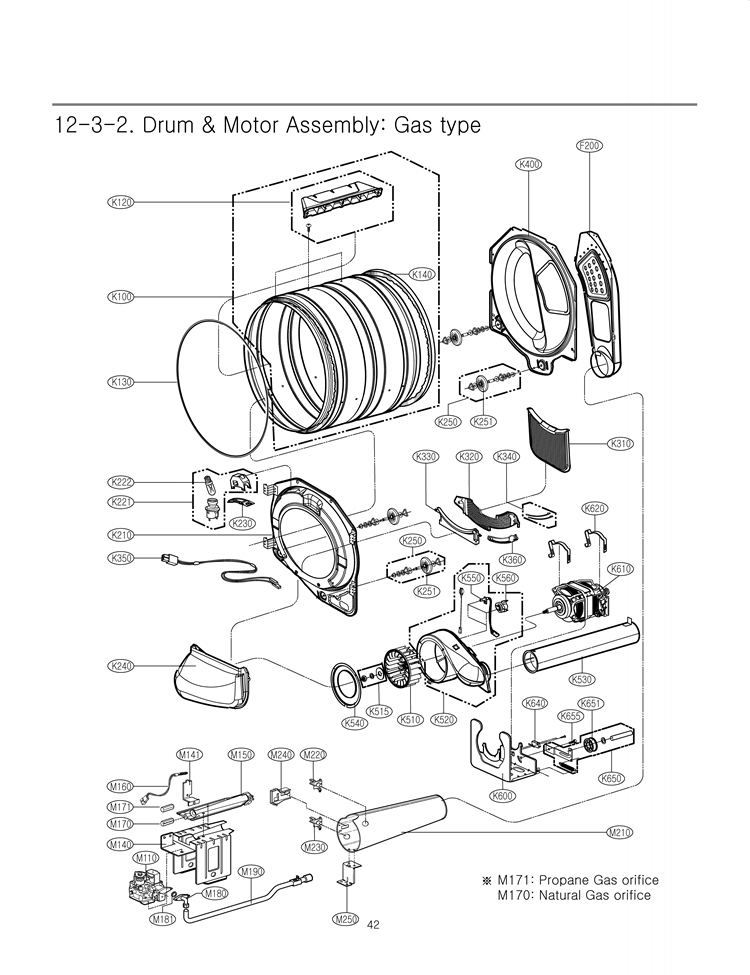 Drum & Motor Assembly Diagram and Parts List for DLG2526W ABWEEUS LG Dryer