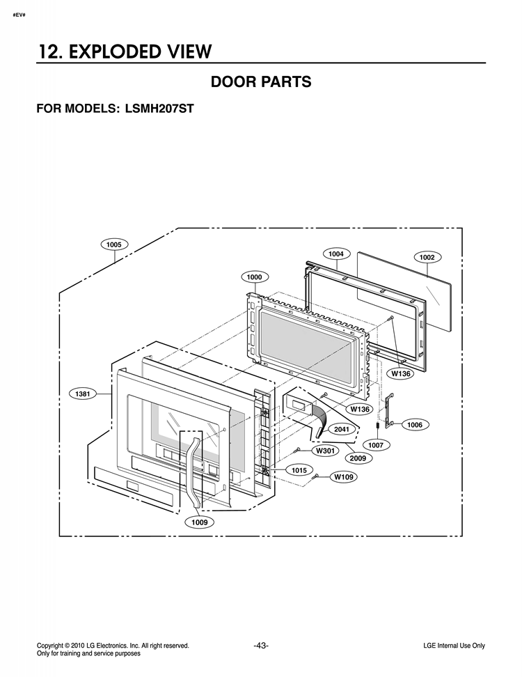 EXPLODED VIEW DOOR PARTS Diagram and Parts List for LSMH207ST CSBEVKG LG Microwave