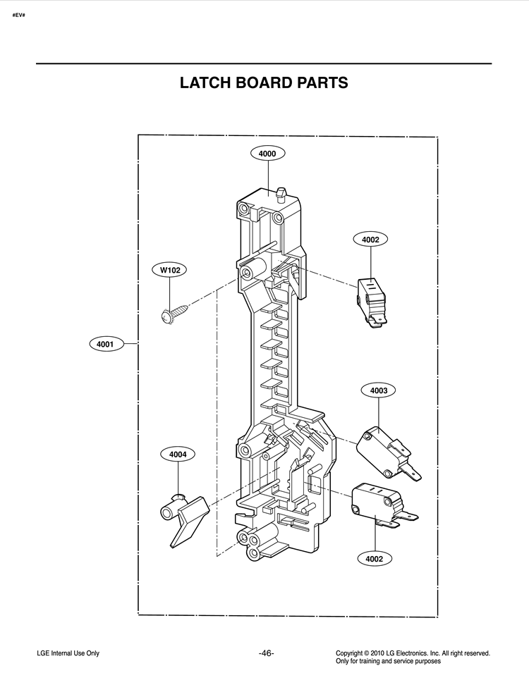 LATCH BOARD PARTS Diagram and Parts List for LSMH207ST CSBEVKG LG Microwave