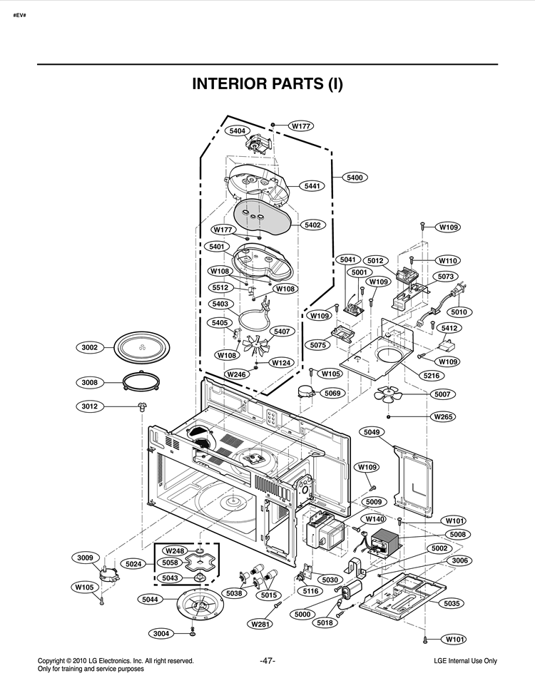 INTERIOR PARTS I Diagram and Parts List for LSMH207ST CSBEVKG LG Microwave