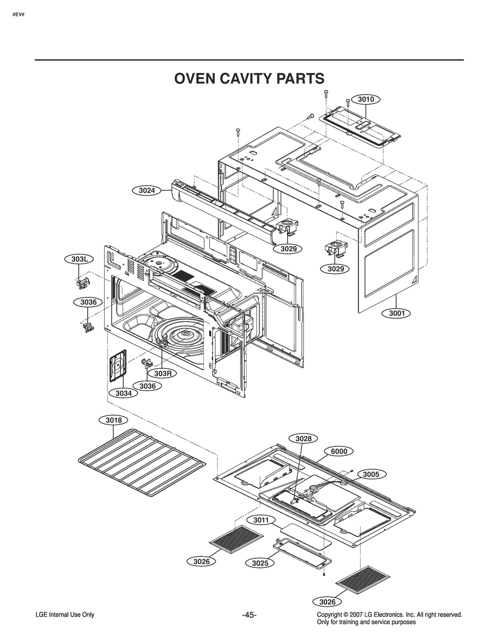 Oven Cavity Parts Diagram and Parts List for MV2094ASDL CFSELGA LG Microwave