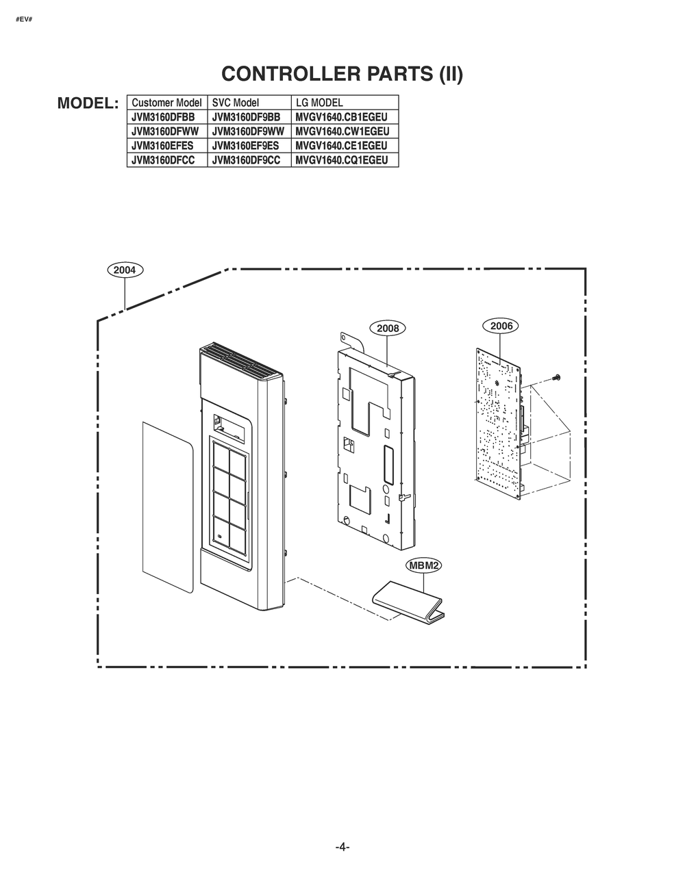Controller Parts Diagram and Parts List for JVM3160DFBB CB1EGEU LG Microwave Oven Combo