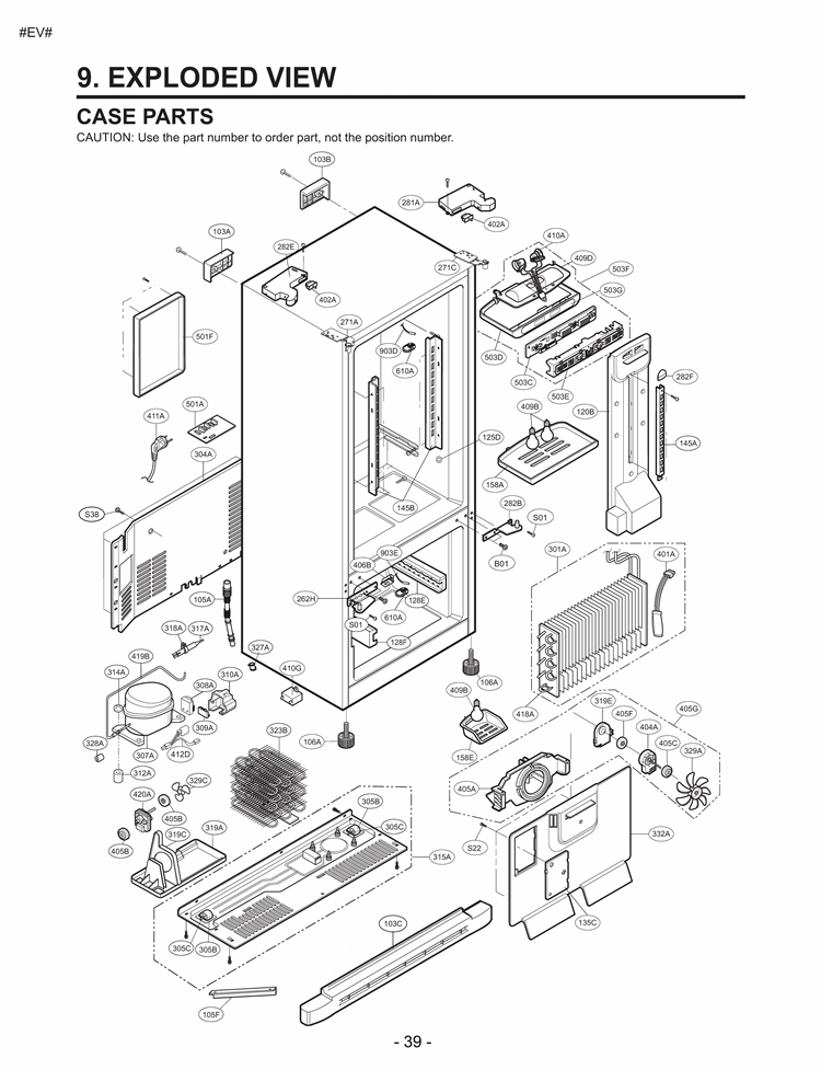 CASE PARTS   EXPLODED VIEW Diagram and Parts List for LFC23760SB LFC23760SB /03 LG Refrigerator