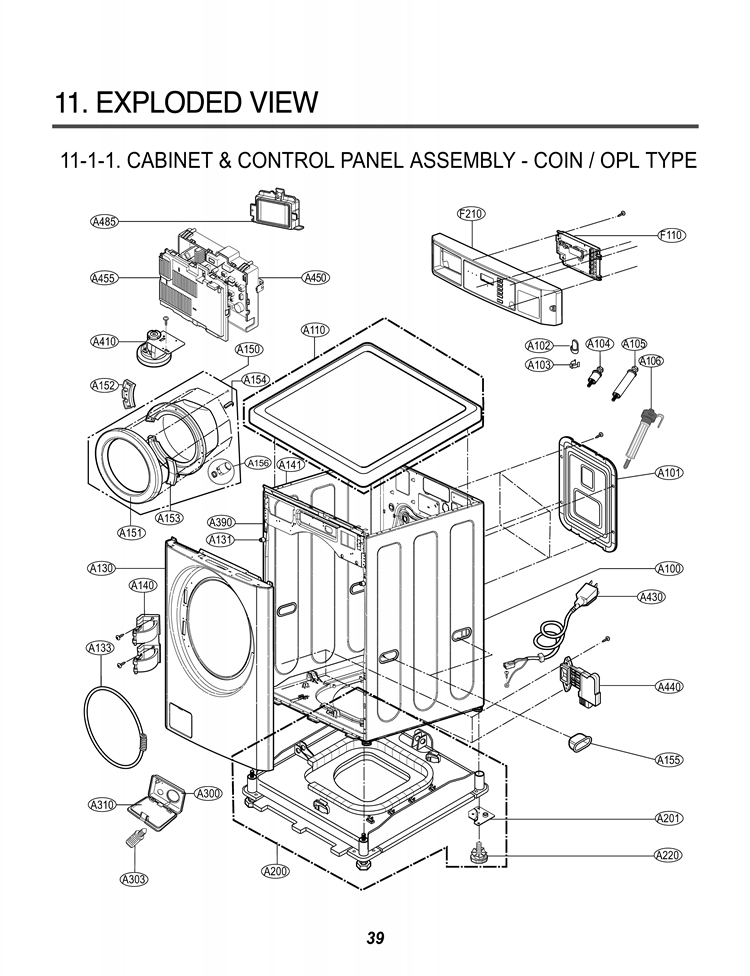 CABINET & CONTROL PANEL ASSEMBLY  COIN  OPL TYPE Diagram and Parts List for GCW1069QS ABWEELC LG Washer
