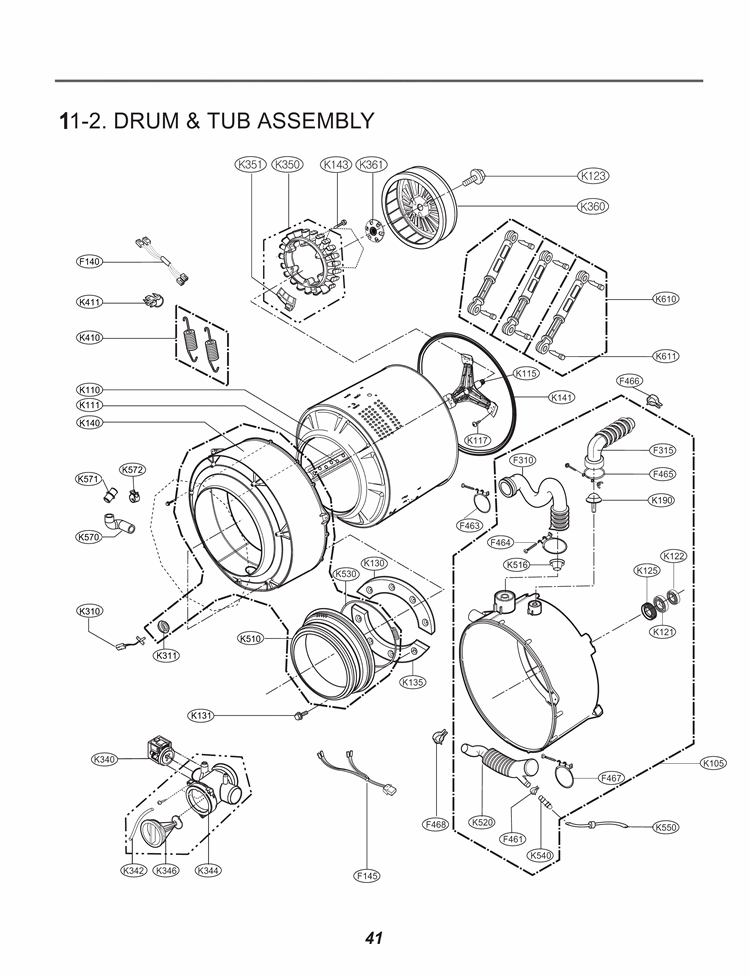 DRUM & TUB ASSEMBLY Diagram and Parts List for GCW1069QS ABWEELC LG Washer