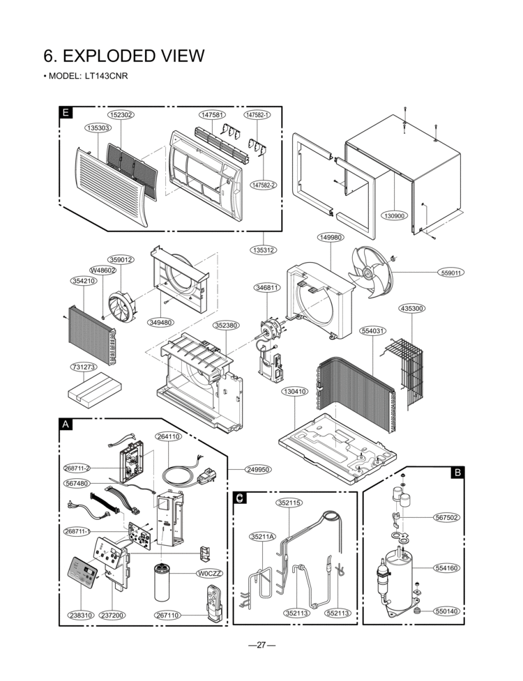 EXPLODED VIEW Diagram and Parts List for LT103CER UXC103BLMK1 LG Air Conditioner