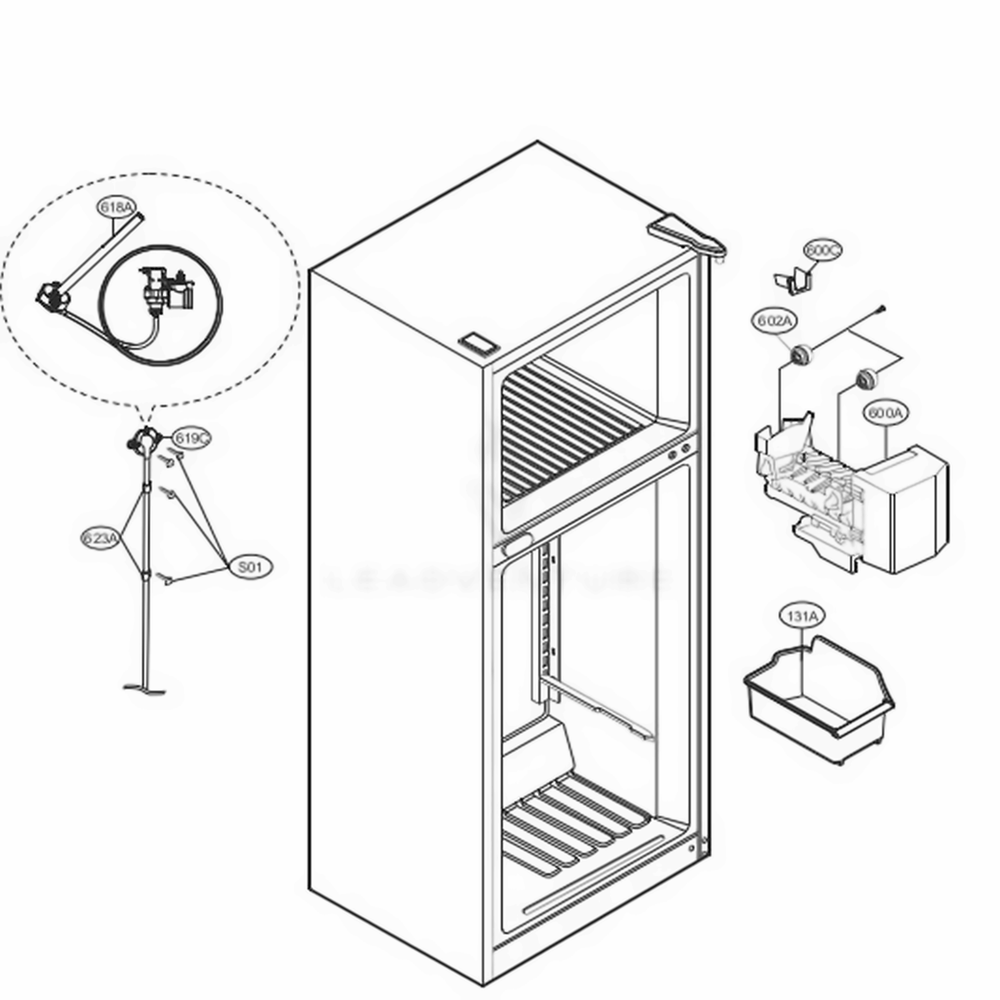 Ice Maker Parts Diagram and Parts List for 78033 ASTCSE6 LG Refrigerator