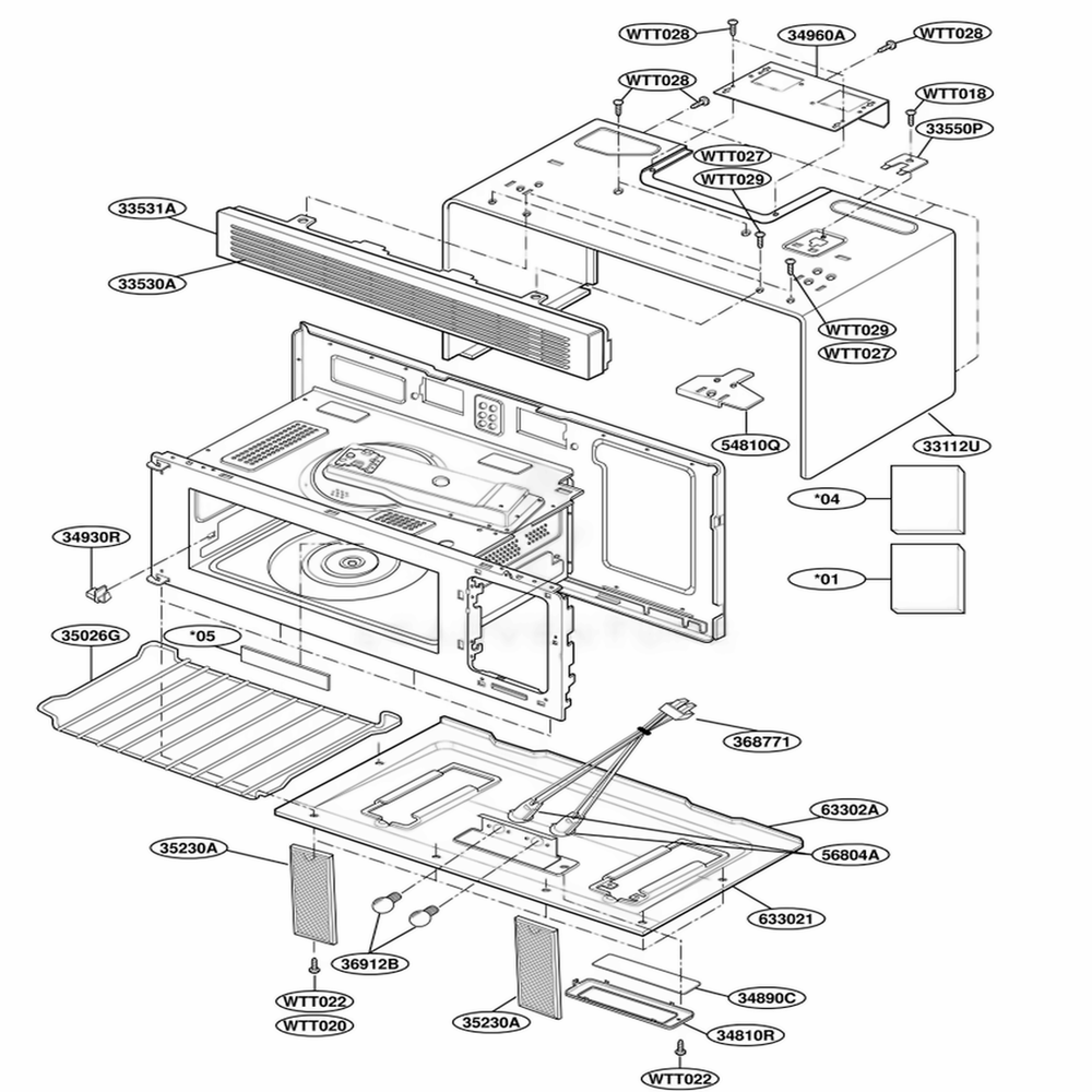 Oven Cavity Parts Diagram and Parts List for MH7130XEB0 BKEWRP LG Range