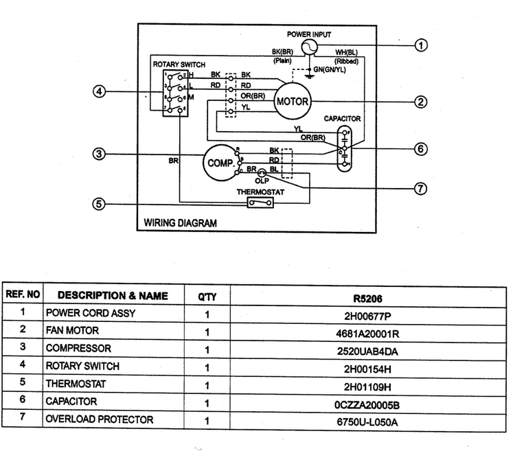 Wiring Diagram Diagram and Parts List for R5206  LG Air Conditioner