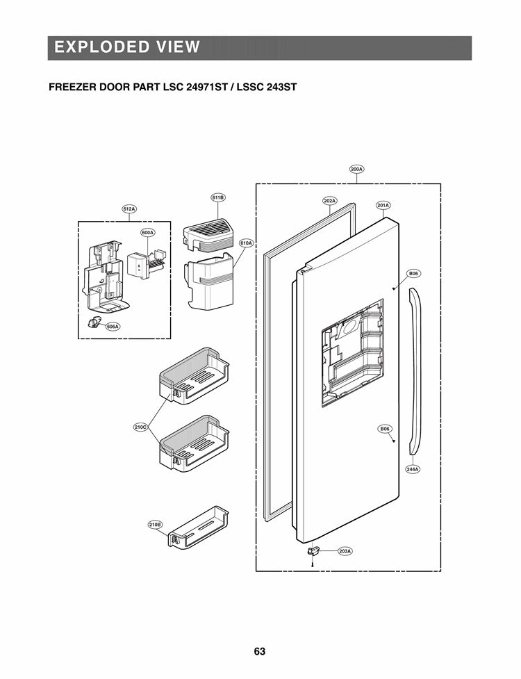 EXPLODED VIEW FREEZER DOOR PARTS Diagram and Parts List for LSC24971ST ASTCNA0 LG Refrigerator