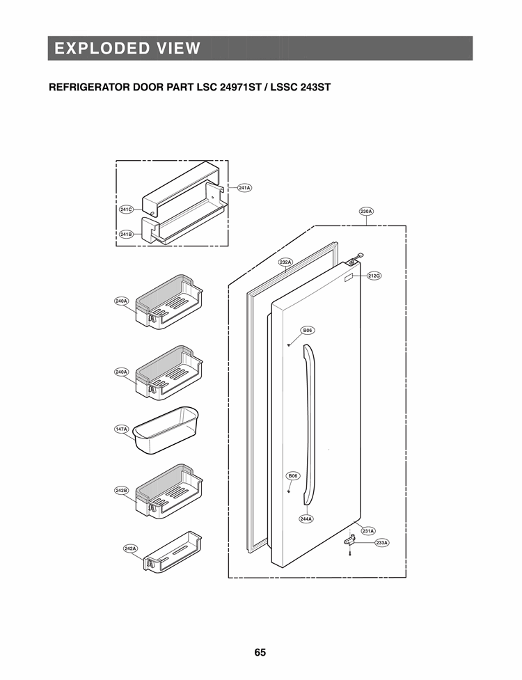 EXPLODED VIEW REFRIGERATOR DOOR Diagram and Parts List for LSC24971ST ASTCNA0 LG Refrigerator