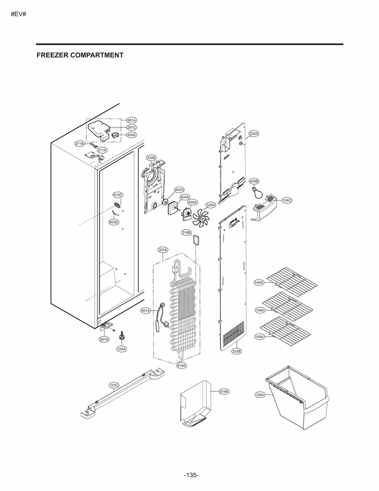 FREEZER COMPARTMENT Diagram and Parts List for LSC23924SB AWBCNA0 LG Refrigerator