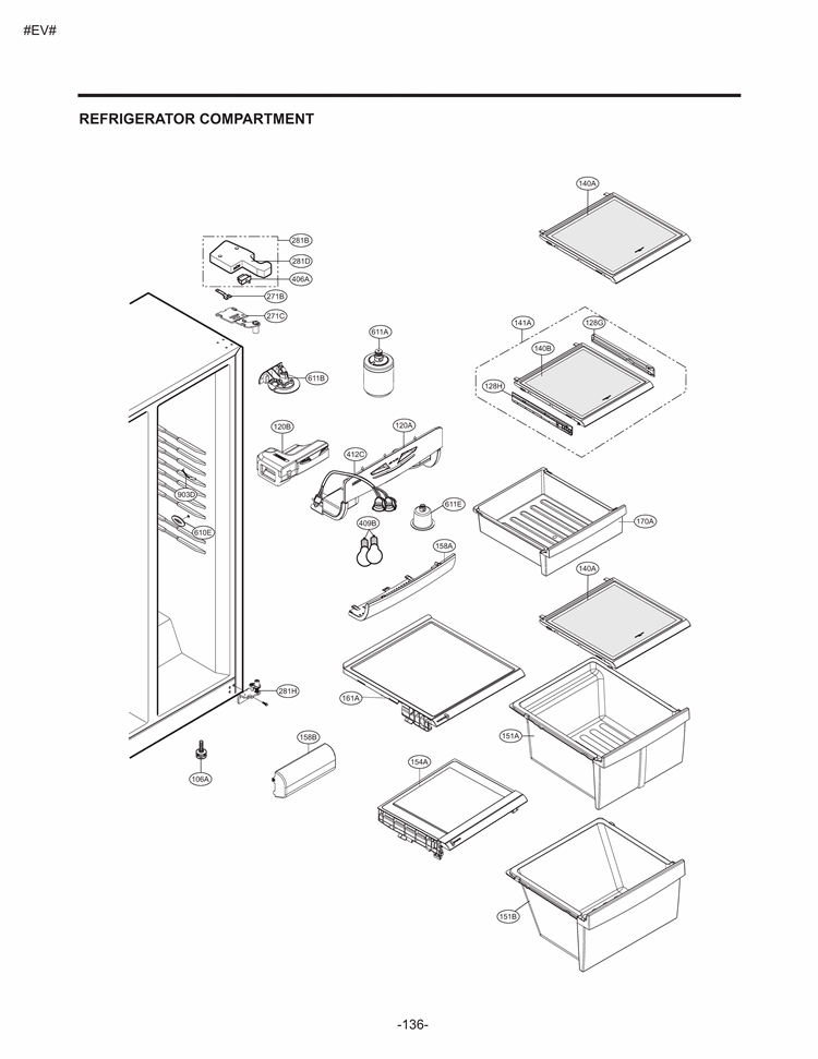 REFRIGERATOR COMPARTMENT Diagram and Parts List for LSC23924SB AWBCNA0 LG Refrigerator