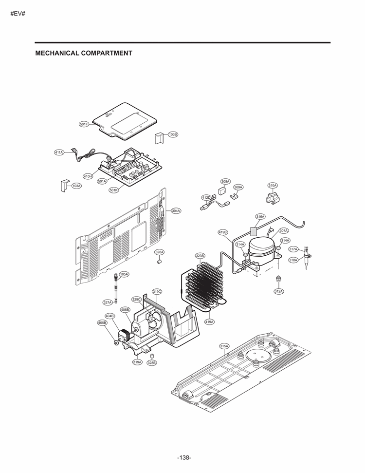 MECHANICAL COMPARTMENT Diagram and Parts List for LSC23924SB AWBCNA0 LG Refrigerator