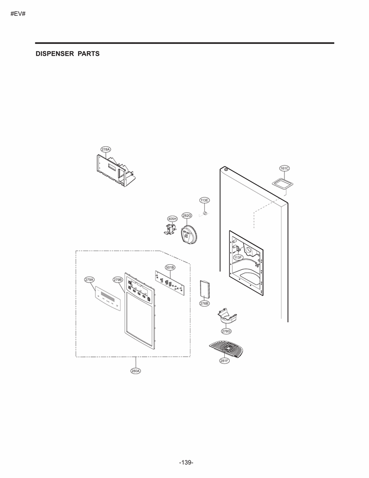 DISPENSER PARTS Diagram and Parts List for LSC23924SB AWBCNA0 LG Refrigerator