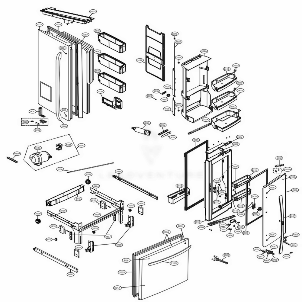 Door Parts Diagram and Parts List for 74032 ASWCSE0 LG Refrigerator