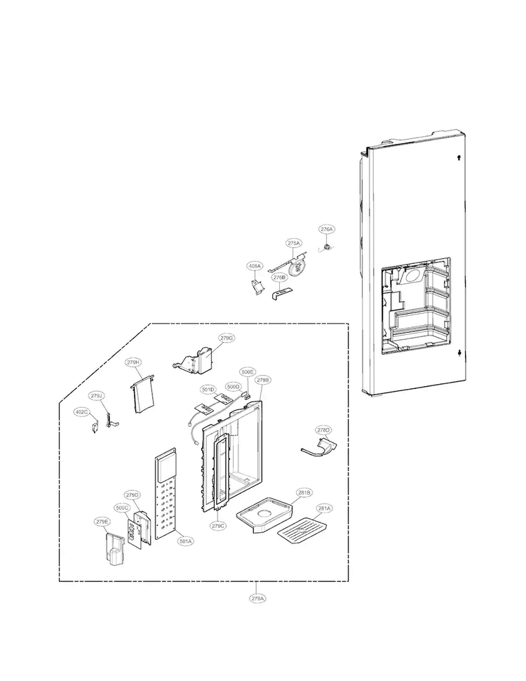 Dispenser Parts Diagram and Parts List for LMX25985ST02  LG Refrigerator
