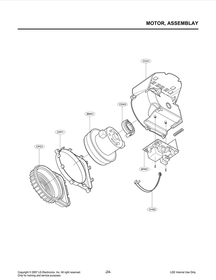 MOTOR Diagram and Parts List for LUV200R CAEELGA LG Canister Vacuum