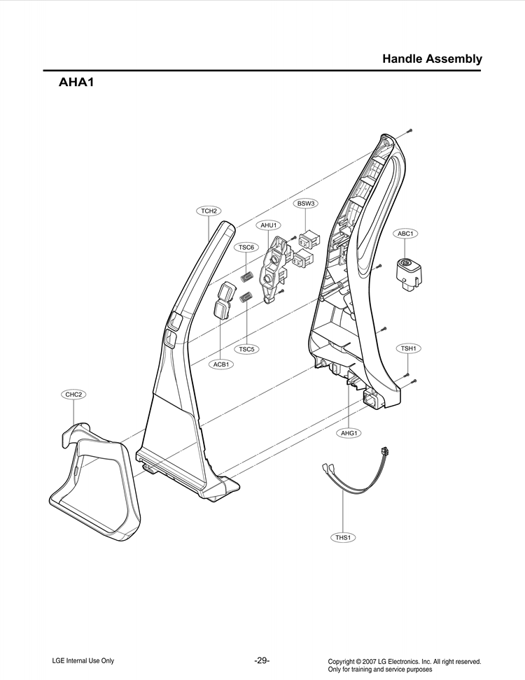 Handle Assembly Diagram and Parts List for LUV200R CAEELGA LG Canister Vacuum