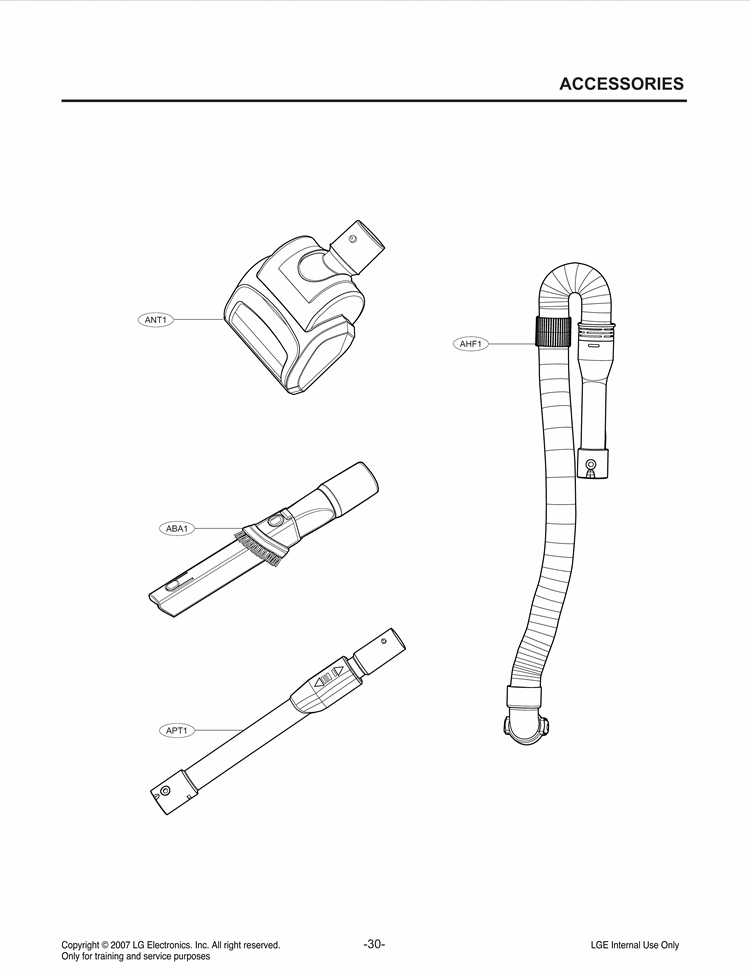 ACCESSORIES Diagram and Parts List for LUV200R CAEELGA LG Canister Vacuum