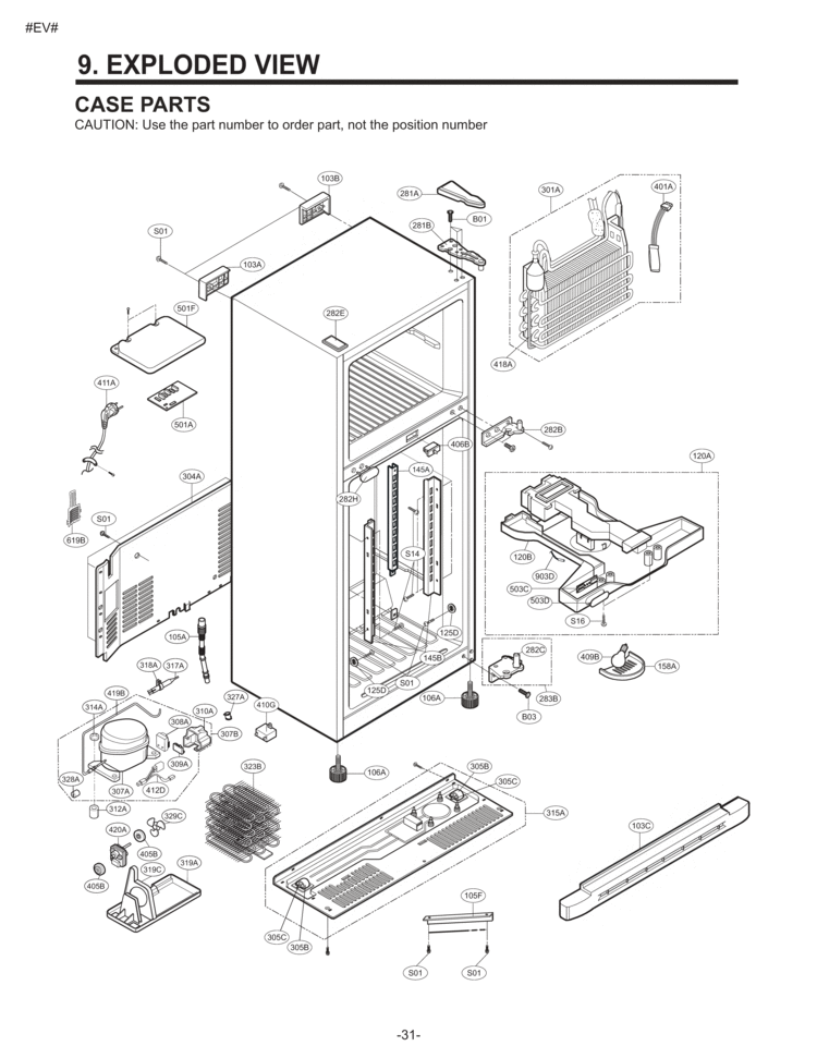 CASE PARTS  EXPLODED VIEW Diagram and Parts List for LTC22350WH  LG Refrigerator