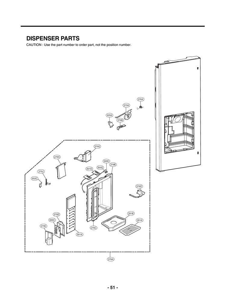 DISPENSER PARTS Diagram and Parts List for LMX25981SB AWB5LGA LG Refrigerator