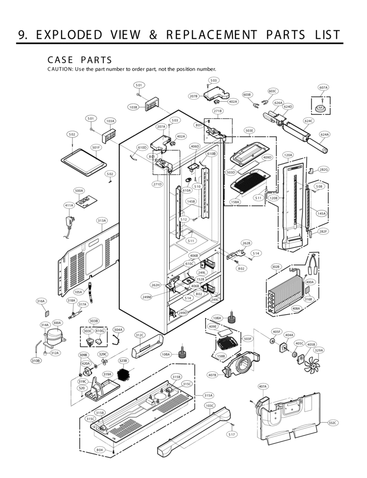 CASE P ARTS   EXPLODED VIEW & REPLACEMENT PARTS LI Diagram and Parts List for LMX25981SW LMX25981SW /04 LG Refrigerator