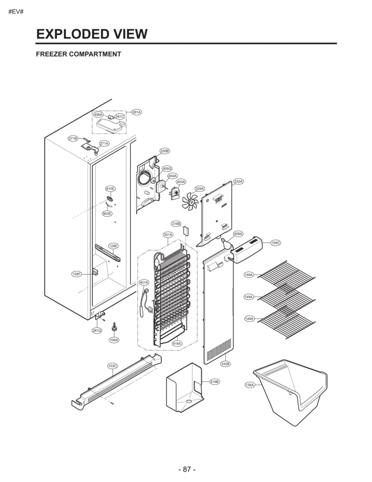 FREEZER COMPARTMENT EXPLODED VIEW Diagram and Parts List for LSC27921TT LSC27921TT /03 LG Refrigerator